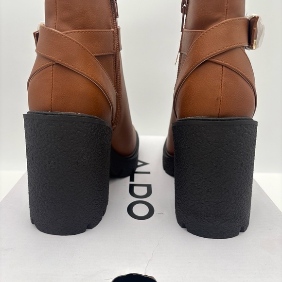 Aldo Tan Ankle Boots with Black Chunky Heel